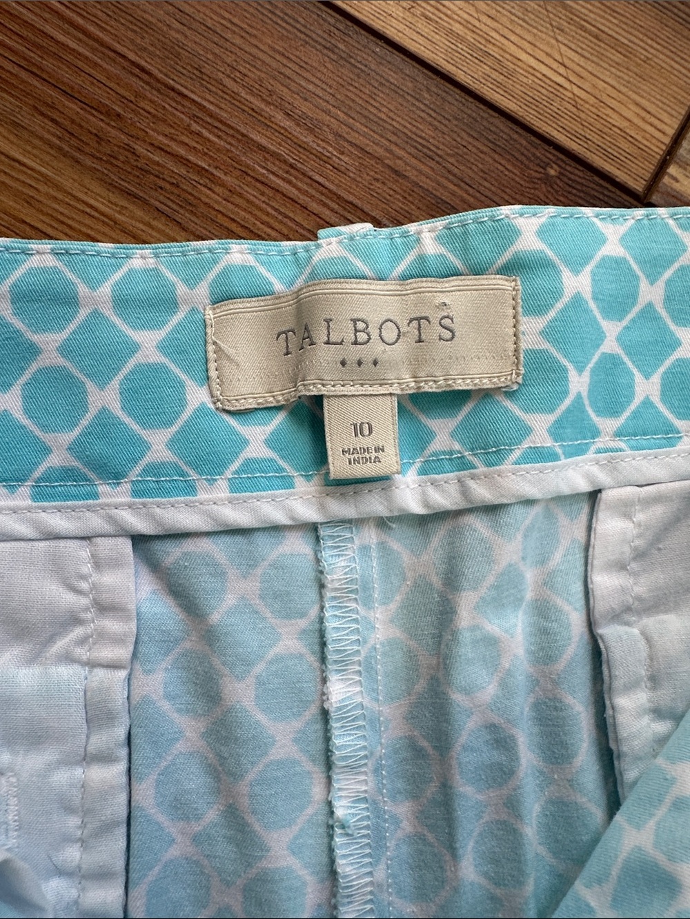 Talbots Aqua & White Geometric Bermuda Shorts - Picture 2 of 6